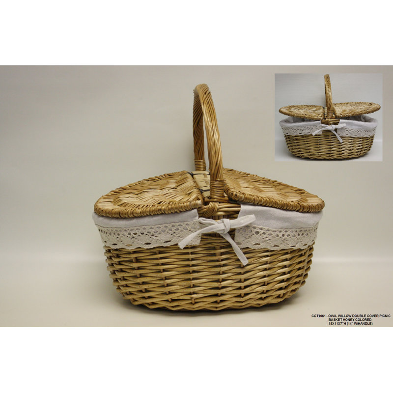 DestiDesign Oval Cover Willow Picnic Basket with Cloth Lining Wayfair
